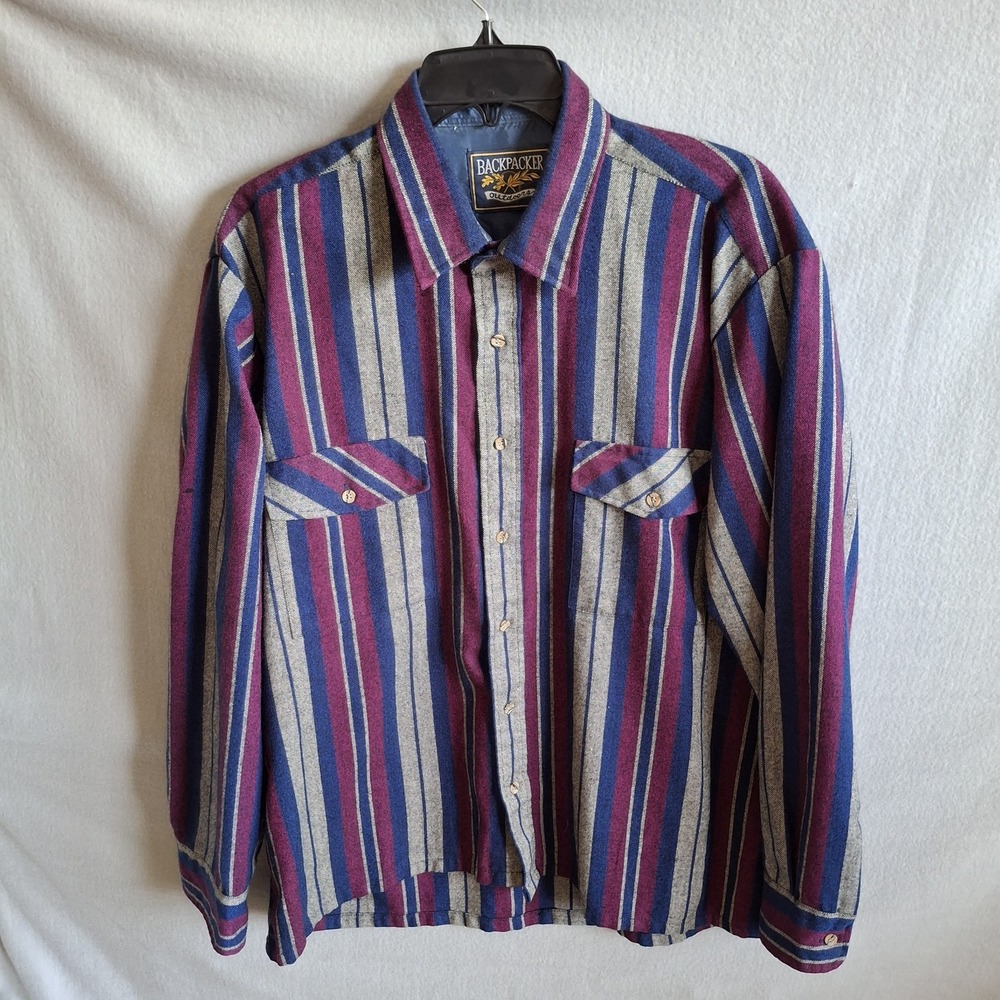 VTG Backpacker Outdoors Striped Flannel Shirt Mens Large Nylon Lined Aztec 90s